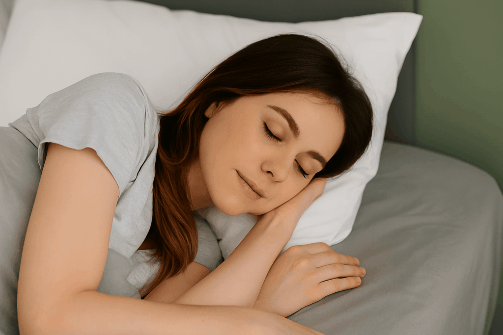 Woman sleeping peacefully on her side