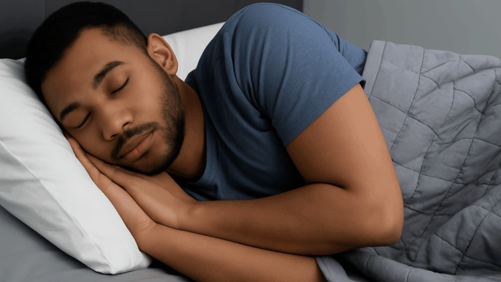 man sleeping calmly on his bed