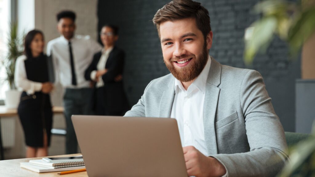 corporate employee using laptop in the office