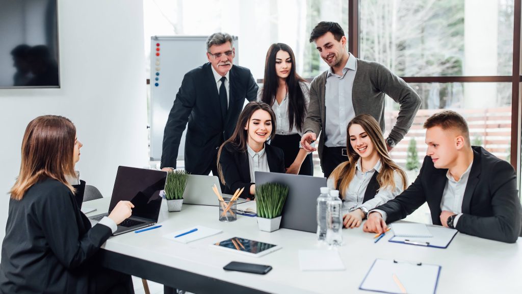corporate employees happy at work