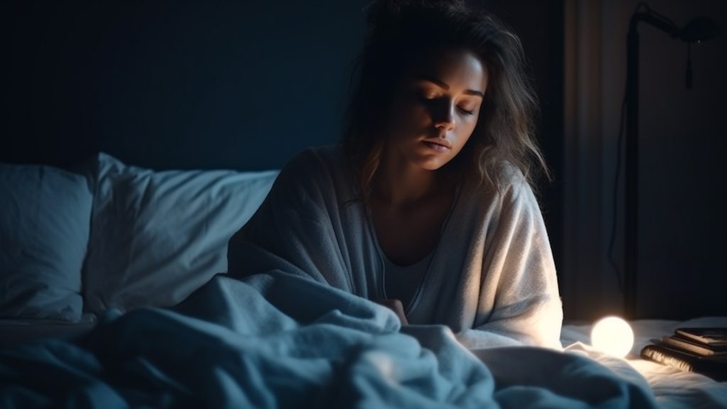 woman sitting in bed unable to sleep due to hot weather