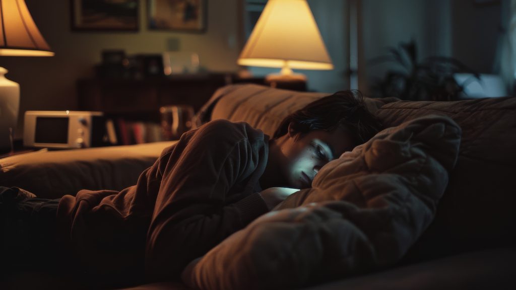 person looking at a phone screen during a sleepless night suffering from anxiety